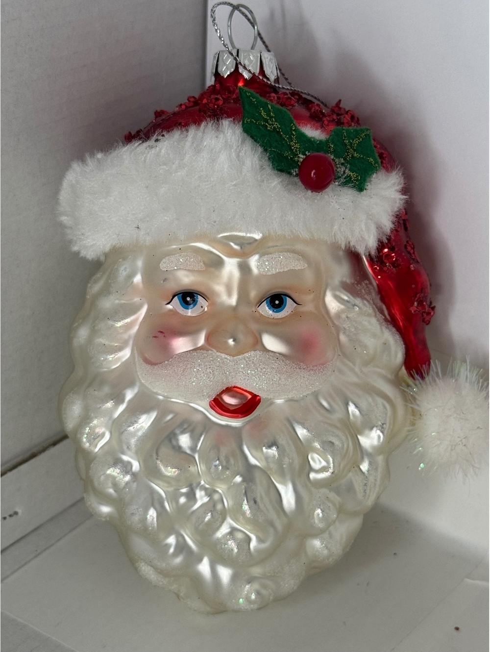 Glass Santa head Christmas ornament